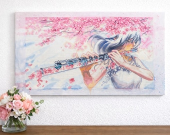 Handmade Cherry Blossom Flute Girl Diamond Painting Wall Art (40"x20")