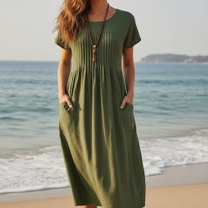 100% Pure linen short-sleeved dress, new summer style