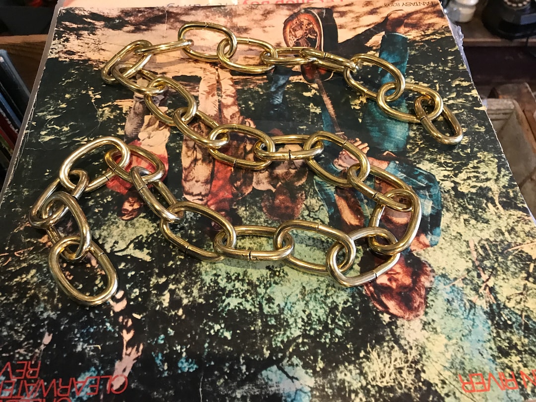 One 36 Inch Length of Heavy Duty Plated Brass Lamp Chain Vintage