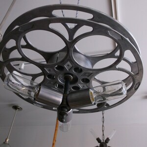 Industrial Lighting Design Repurposed Movie Film Reel Pendant Art Deco image 2