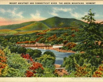 Lot of Five Vintage Linen Postcards of Mount Ascutney and the Conneciticut River Vermont