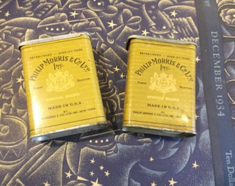 Pair of 1930s Philip Morris Cigarette Tins Advertising Collectible Tins