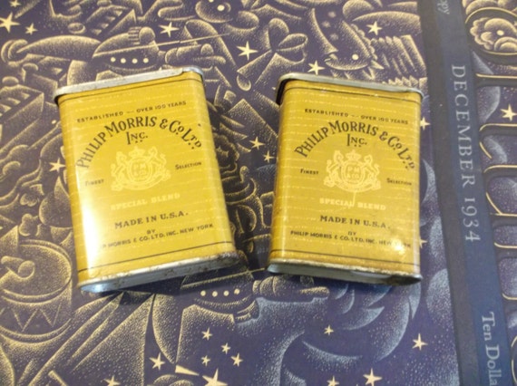 Pair of 1930s Philip Morris Cigarette Tins Advertising Collectible Tins