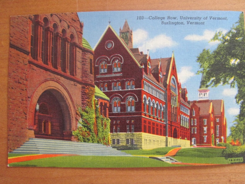 Lot of Five Vintage Linen Postcards College Row, University or Vermont MINT image 1