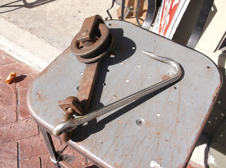Vintage Meat Hook Roller With Stainless Steel Repurpose Etsy