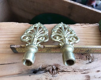 Pair of Vintage Cast Brass Lamp Finials Floral Lamp Parts Custom Lighting Unfinished