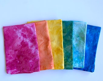 Ice Dyed Rainbow Cloth Napkin Set of 6 - 100% Cotton Napkins 20”x20” - Hand Dyed Tie Dye - Table Linens Textiles - Boho Hostess Wedding Gift