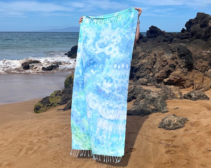 Sea Glass Ice Dyed Turkish Beach Towel - Hand Dyed Blue Green Aqua Tie Dye Organic Cotton - Swim Cover Up Blanket Wrap - Spa Bath Towel