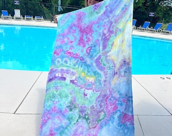 Rainbow Ice Dyed Turkish Beach Towel - Hand Dyed Tie Dye Organic Cotton - Swim Cover Up Blanket Wrap - Spa Bath Towel