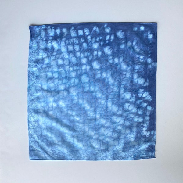 Tie Dye Pocket Square Handkerchief - Hand Dyed Shibori Indigo Blue - Arashi Honeycomb  - 100% Cotton Textiles - Gift for Men