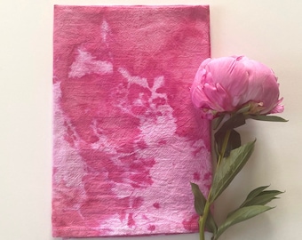 Tie Dye Kitchen Tea Towel - Fuschia Pink Ice Dye - Marbled Watercolor  - 100% Cotton Hand Dyed Reusable Cloth Textiles Linens Gift