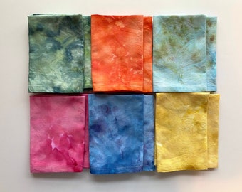 Ice Dyed Rainbow Cloth Cocktail Napkins Set of 6 - 100% Cotton  12”x12”- Tie Dye Kids Lunch -Table Linens Textiles - Hostess Wedding Gift