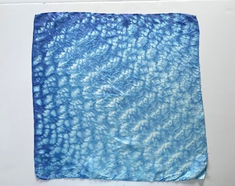 Hand Dyed Silk Scarf - Indigo Blue Shibori Tie Dye 100% Silk - Hair Head Scarf, Neck Bandana, Mask