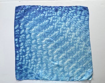 Handgefärbter Seidenschal - Indigo Blau Shibori Tie Dye 100% Seide - Haar Kopftuch, Halsbandana, Maske