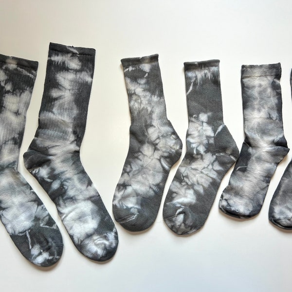 Charcoal Gray Tie Dye Cotton Crew Socks- Hand Dyed - Men’s, Women’s, Unisex Style