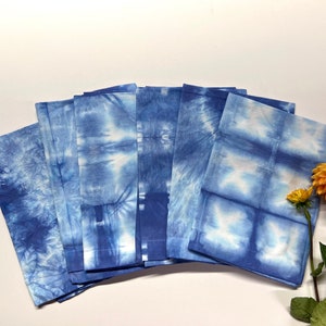 Shibori Servietten 6er Set - Indigo Blau Handgefärbt Tie Dye 100% Baumwolle - Wiederverwendbares Tuch Tischwäsche Textilien - Einweihungsgeschenk