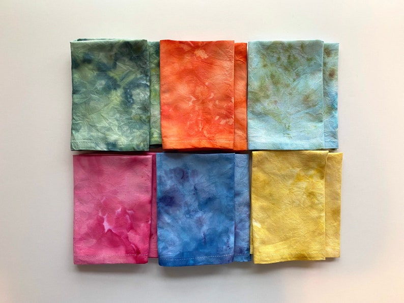 Ice Dyed Rainbow Cloth Cocktail Napkins Set of 6 100 Cotton 12x12 Tie