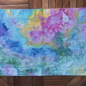 Rainbow Ice Dyed Table Runner 72” 84&quot; or 108” Hand Dyed 100% Cotton Textiles - Dinner Party Home Table Decor - Watercolor Garden Party