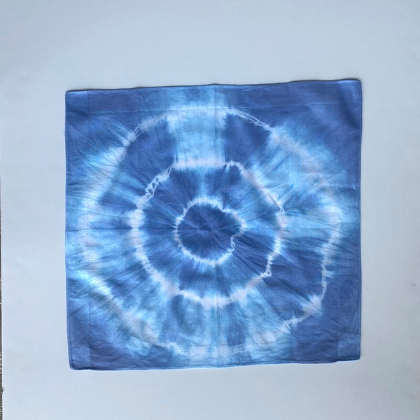 Tie Dye Pocket Square Handkerchief -  Hand Dyed Shibori Indigo Blue Tie Dye Bullseye - Cotton Textiles - Gift for Men Groomsmen Accessory