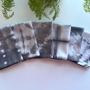 Shibori Napkins Set of 6 - Charcoal Gray Tie Dye 100% Cotton - Reusable Cloth Cocktail Dinner Table Linens  - Kitchen Home Decor Gift