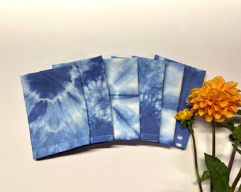 Blue Tie Dye Cocktail Cloth Napkins Set of 6 - Hand Dyed Shibori 100% Cotton -12”x12” Lunch - Table Linens Textiles - Hostess Wedding Gift