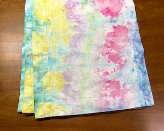 Garden Party Rainbow Ice Dyed Table Runner 72” 84" or 108” Hand Dyed 100% Cotton Textiles - Dinner Party Home Table Decor - Watercolor