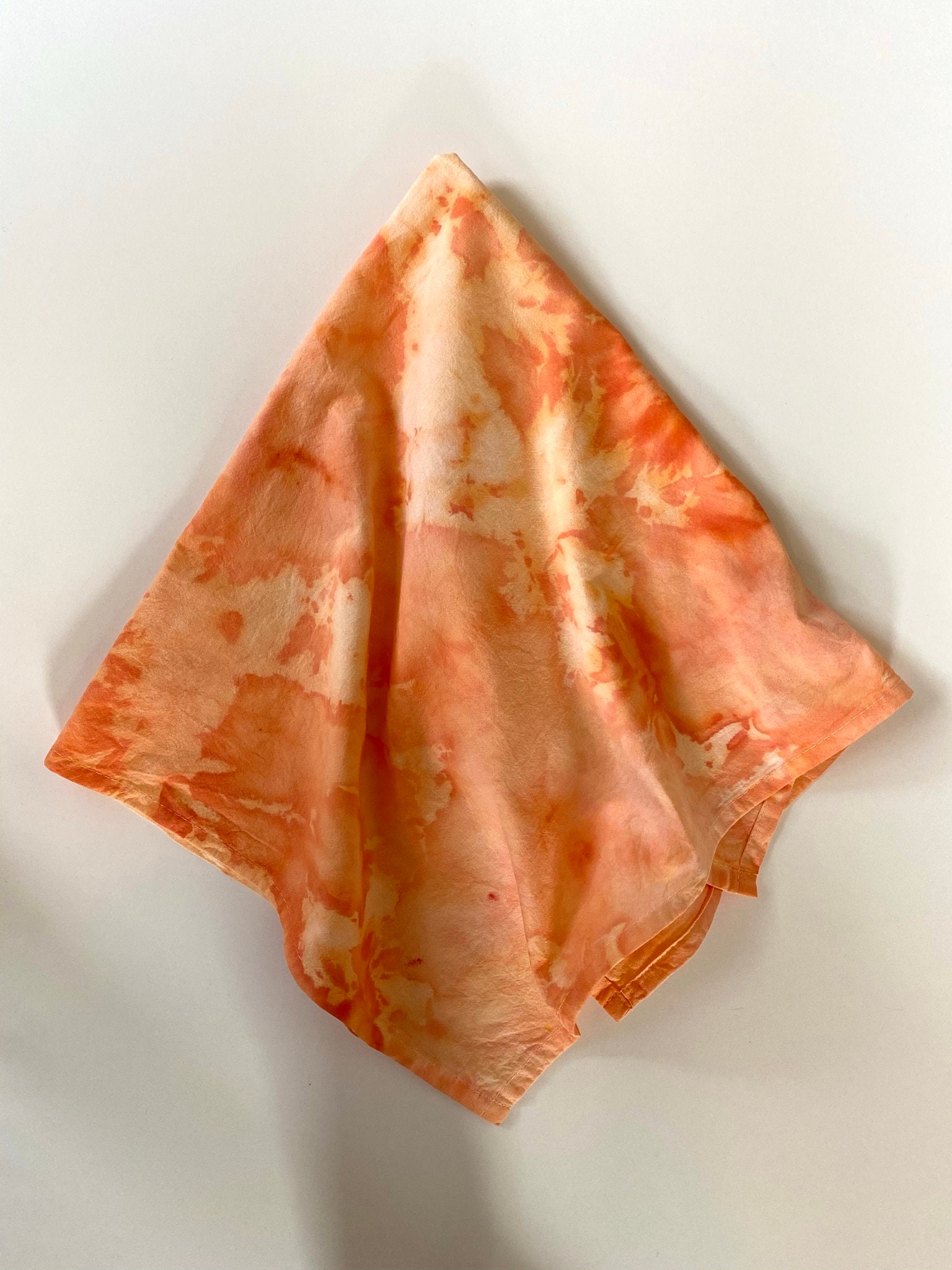 Ice Dye Tea Towel Flour Sack Dish Towel Orange Tie Dye Hand Dyed 100