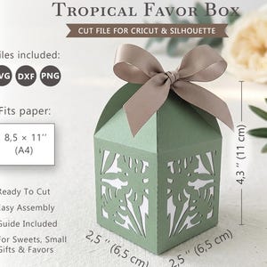 Tropical Leaves Gift Box Template SVG - Monstera Bridal Wedding Favor Box, Cricut Paper Cut File, Silhouette Cameo DXF