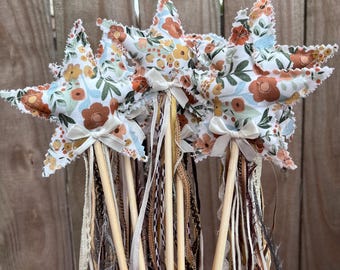 Handmade Star Fairy Wand with Ribbon Lace | Flower Girl Dress Up Toy