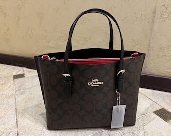 Heritage Structured Tote in Midnight Pebble with Sculpted Handle & Crimson Lining