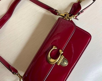 Heritage Structured Tote in Midnight Pebble with Sculpted Handle & Crimson Lining