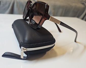 Oversized Brown Glitter Sunglasses: UV400 Fashion Shades (Soft Case Included)