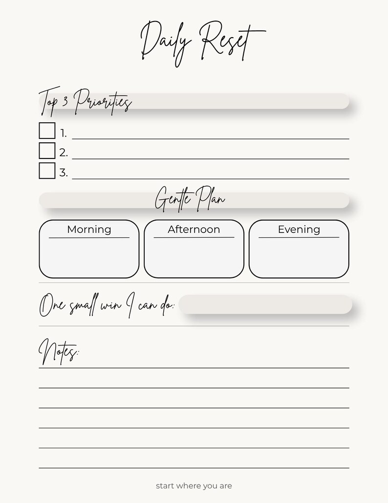 ADHD Planner Printable | Minimalist Daily Reset & Weekly Planner | Low ...