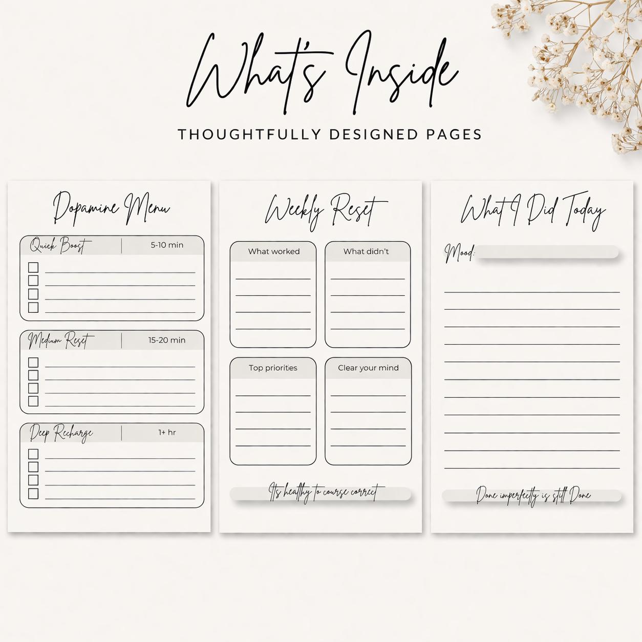 ADHD Planner Printable | Minimalist Daily Reset & Weekly Planner | Low ...