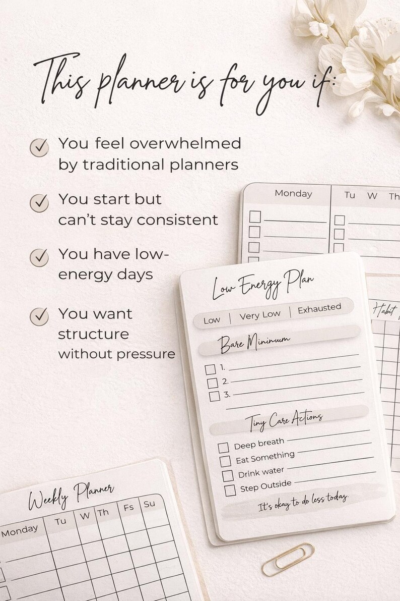 ADHD Planner Printable | Minimalist Daily Reset & Weekly Planner | Low ...