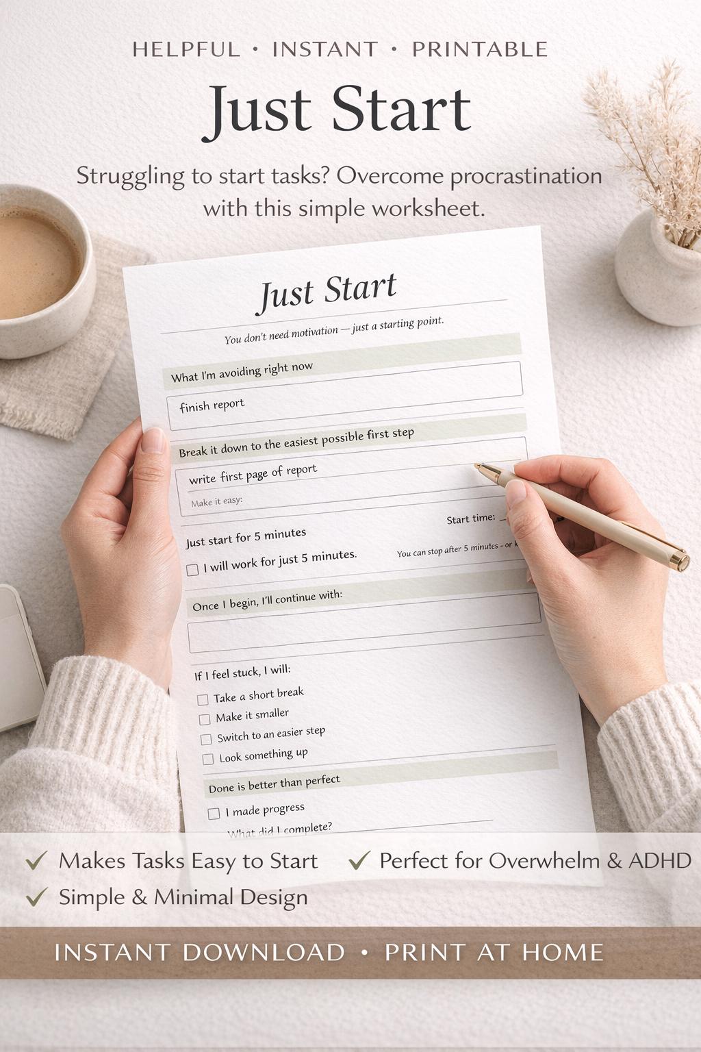 Task Initiation Strategies.pdf Task Initiation Sheet Printable, Stop Procrastination Planner, ADHD ...