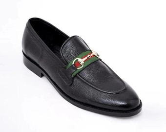 Handmade Black Leather Horsebit Loafers Men Slip On Dress Shoes Formal