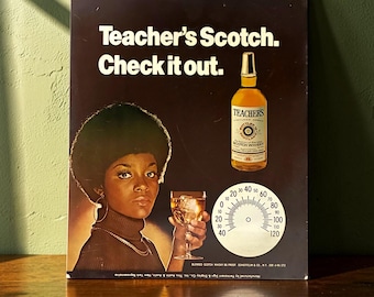 Vintage Teacher's Scotch Tin Advertising Sign Blank, African American Model, 1970s Thermometer Sign (Unfinished)