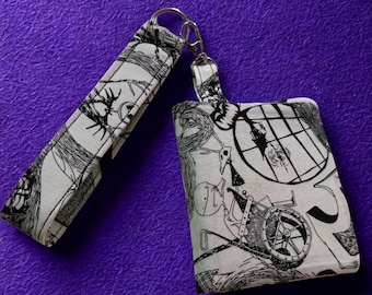 Sketch-O-Ween Skellington Wallet | Halloween Wristlet Wallet | Gothic Mini Wallet | Spooky Keychain Wallet | Handmade One of a Kind