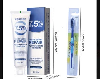 Pasta dental con hidroxiapatita, 7,5 % de nanoblanqueamiento, refresca el aliento, incluye cepillo de dientes.