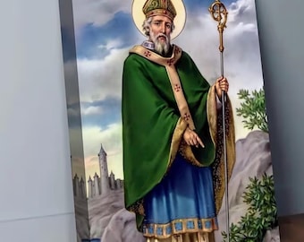 1p St. Patrick Leinwandmalerei - 2D flache zeitgenössische christliche Wandkunst, lebendiges irisches Heiliges Kunstwerk