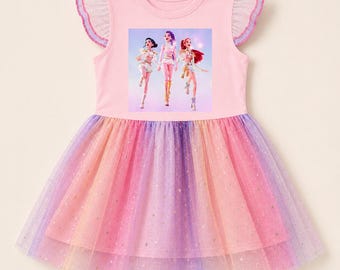 Birthday Dress for Kids, Demon Slayer Cosplay Dress, K Pop Demon Hunter Dress , Sequin Skirt