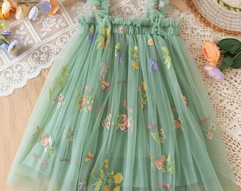 Flower Girl Romper Tutu- Butterfly embroidery-One is Fun Theme Dress - Spring Dress - Baby Tulle Romper Dress - Cake Smash Dress
