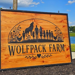 Personalized Family Farm Laser Engraved Wooden Sign Large Custom design with high Detailed Finish. Size options available pictured 36" × 48"
