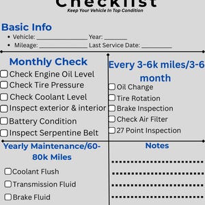 Car Maintenance Checklist Printable – Never Miss a Service Again | DIY Vehicle Care Log | Auto Maintenance Tracker PNG