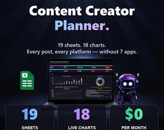 Content Creator Planner 2026 | YouTube & TikTok Sponsorship Tracker | Excel-Google Sheets | Dark/Light Mode | Lifetime Updates