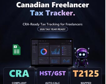 Canadian Freelancer Tax Tracker 2026 | Self Employed Income Expense Spreadsheet Excel, GST HST Tracker