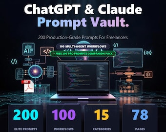 ChatGPT Claude Prompt Vorlagen PDF | 200 Multi-AGENT-Arbeitsablaufauffordern + 200 Bonus-Prompts, Freelancer-Produktivitäts-Referenz 72 Seiten