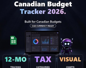Kanadische Budget Tracker Tabelle 2026 | RRSP TFSA Net Worth Tracker, Dark Mode Google Sheets