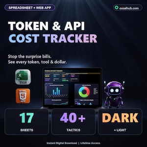Token API Cost Tracker Spreadsheet + Web App | Usage, Subscription & Budget Tracker | Spend Dashboard | Excel Google Sheets 2026